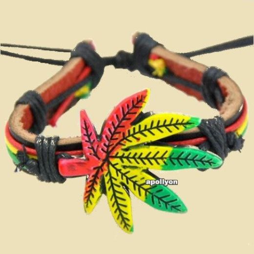 Armband Leer Rasta Wietblad