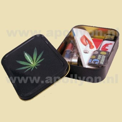 Blikje Groot Gevuld Weed Leaf Zwart Blikje Groot Gevuld Weed Leaf Zwart