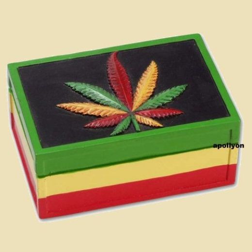 Houten Stash Box Rasta Wietblad Houten Stash Box Rasta Wietblad