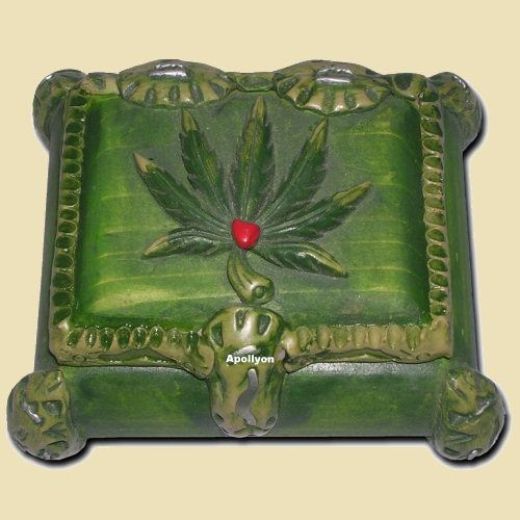 Houten Stash Box Wietblad Groen