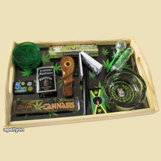 Tray Set Green Weed Leaves de Luxe