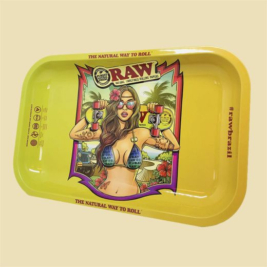 Medium Raw Brasil Bikini Metal Rolling Tray Medium Raw Brasil Bikini Metal Rolling Tray