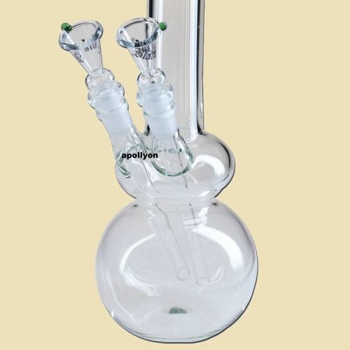 Glass Bong Two Bowls Black Leaf