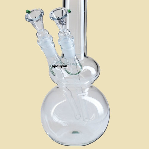 Glass Bong Two Bowls Black Leaf