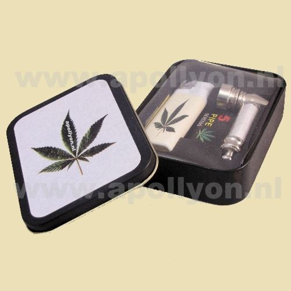Blikje Groot Gevuld Weed Leaf Wit