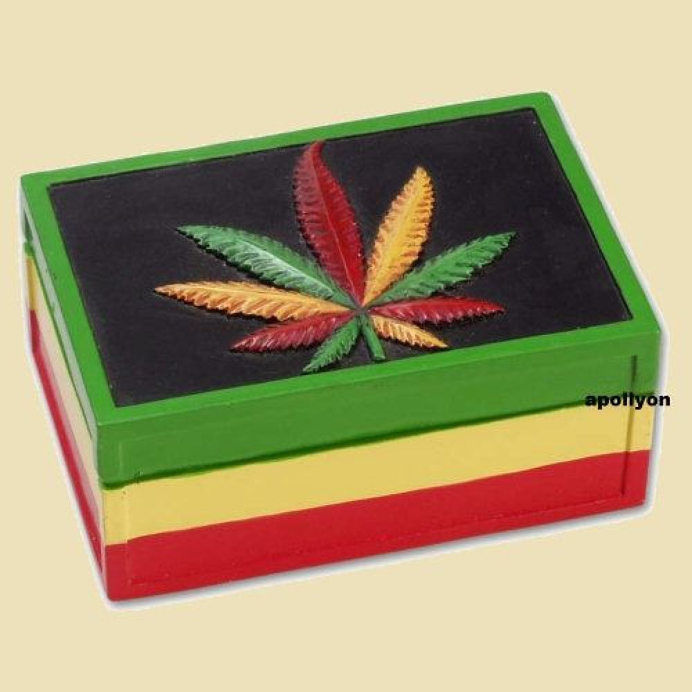 Houten Stash Box Rasta Wietblad