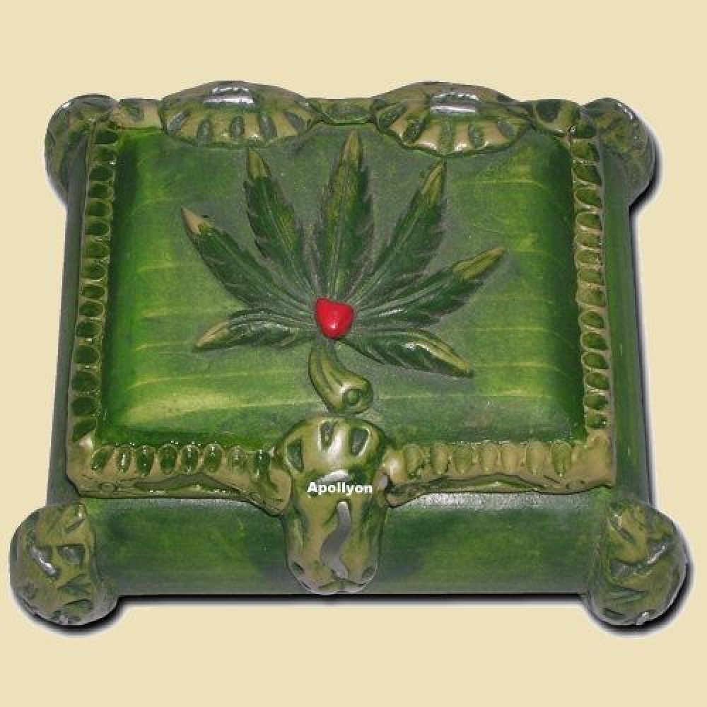 Houten Stash Box Wietblad Groen